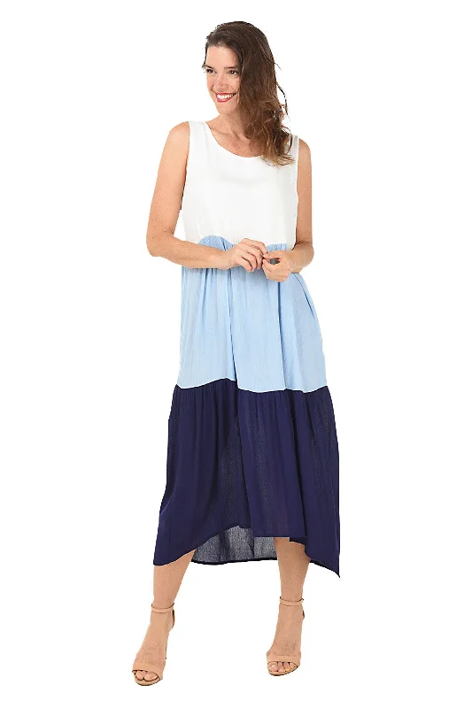 Tiered Colorblock Sleeveless Maxi Dress Comfortable Ruffle Hem Maxi Dress