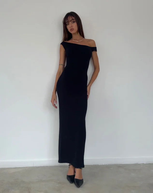 Tehyun Maxi Dress in Rib Black Fashionable Button-Down Maxi Dress