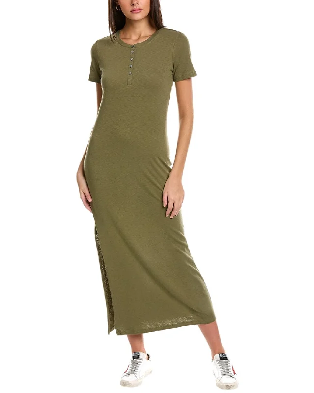 Theory Cherryal Neo Slub Maxi Dress Cozy Ruffle Sleeve Maxi Dress