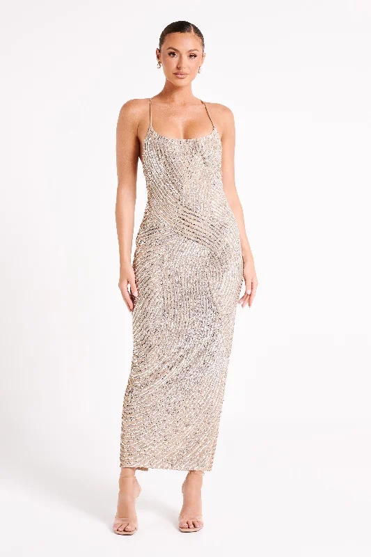 Tierra Sequin Maxi Dress - Silver Comfortable Casual Maxi Dress