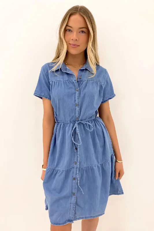 Tobi Denim Mini Dress Mid Blue Chic Sleeveless Mini Dress