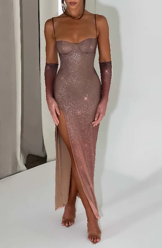 Trixie Maxi Dress - Sparkle Ombre Print Comfortable Maxi Dress with Belt