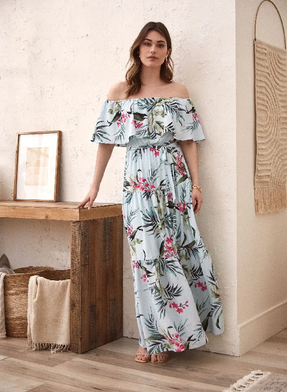 Tropical Print Maxi Dress Classic Black Maxi Dress