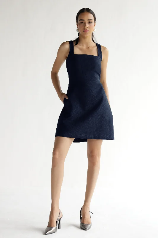 Twilight Mini Dress: Midnight Navy Comfortable One-Shoulder Mini Dress