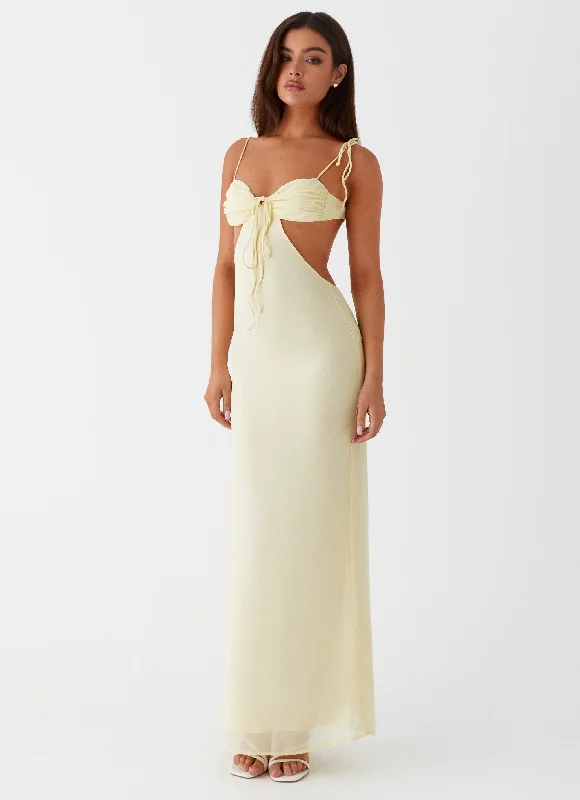 Tyra Ruched Maxi Dress - Yellow Stylish Off-Shoulder Maxi Dress