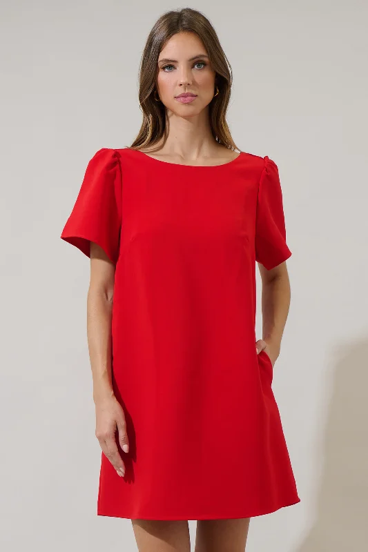 Urania Bow Shift Mini Dress Fashionable Denim Mini Dress