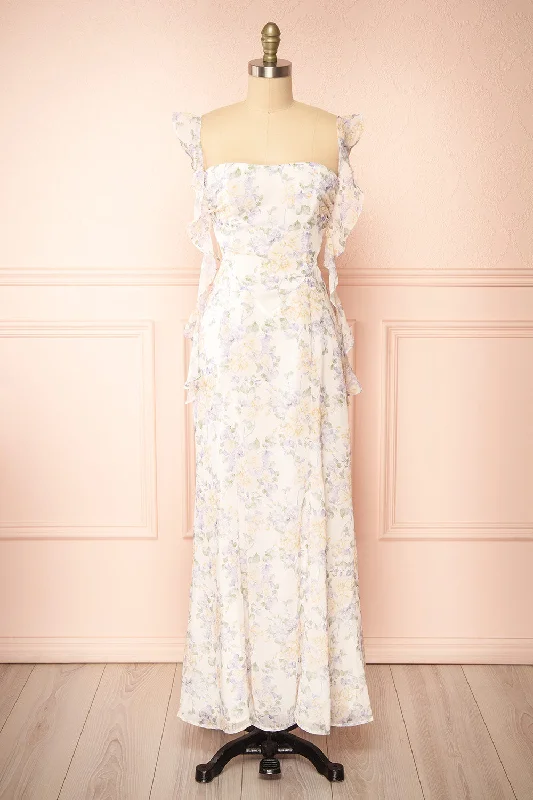 Veronica | Floral Maxi Dress w/ Open Back Fashionable High-Waist Maxi Dress