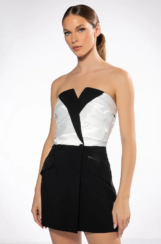 VIVIAN TUXEDO DETAIL STRAPLESS MINI DRESS Fashionable Party Mini Dress