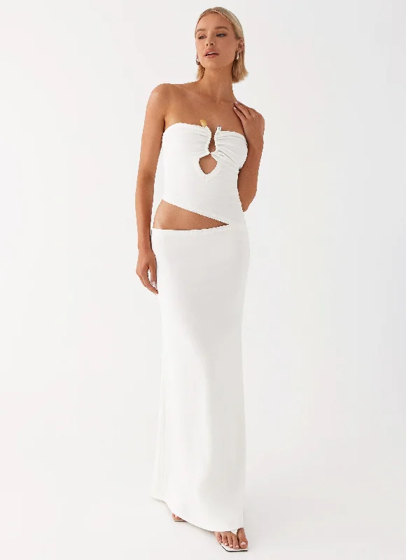 Wild Roses Maxi Dress - White Stylish A-Line Maxi Dress