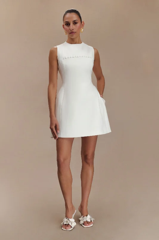 Winona Suiting Mini Dress With Cut Out - White Stylish Ruffle Mini Dress