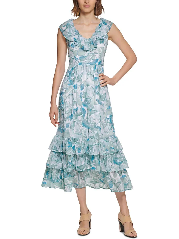 Womens Chiffon Floral Maxi Dress Trendy V-Neck Maxi Dress
