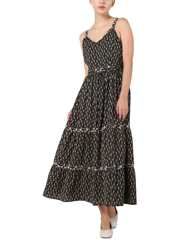 Womens Floral Long Maxi Dress Comfortable Plunging Neckline Maxi Dress
