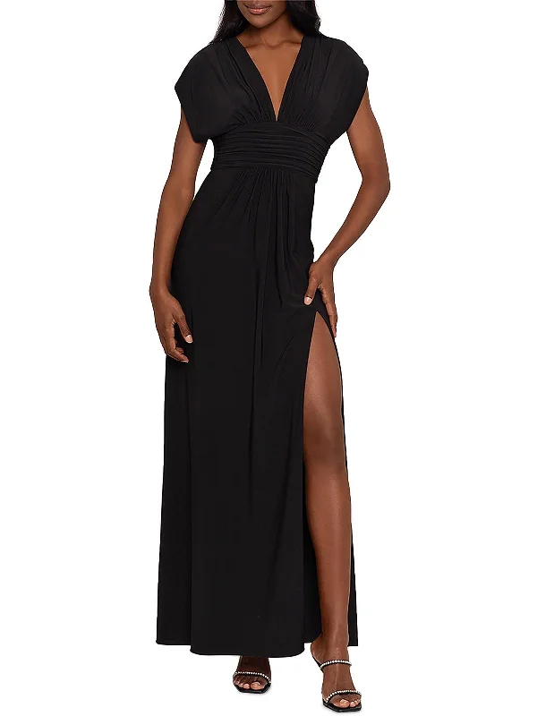 Womens Leg Slit Long Maxi Dress Stylish Pleated A-Line Maxi Dress