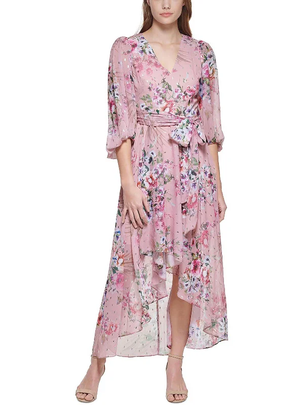 Womens Metallic Floral Maxi Dress Classic V-Neck Maxi Dress