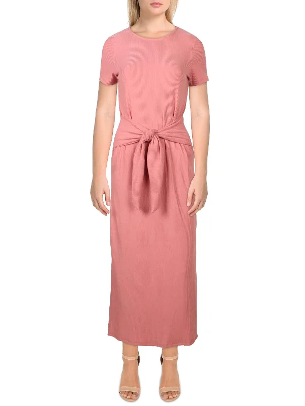 Womens Ribbed Tie Waist Maxi Dress Stylish Longline Maxi Dress