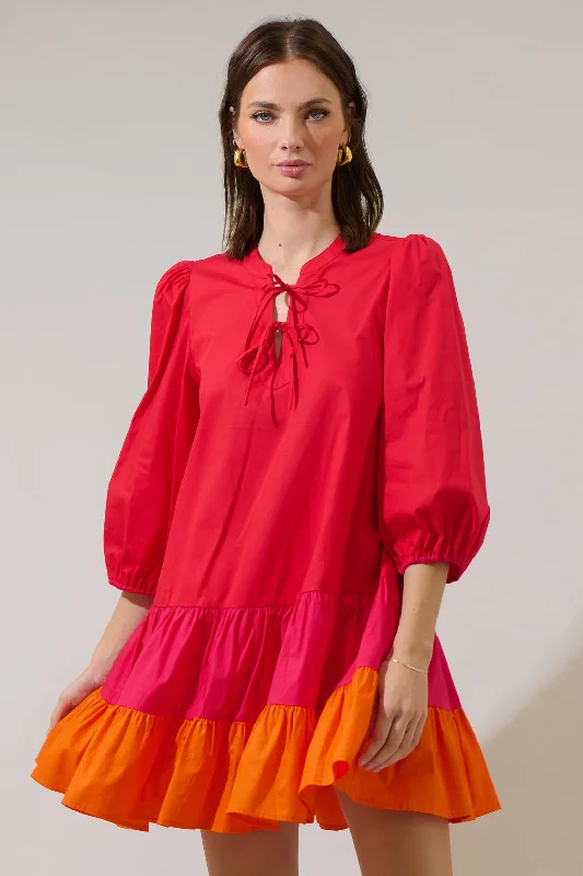 Woodlake Color Block Tiered Mini Dress Classic Shift Mini Dress