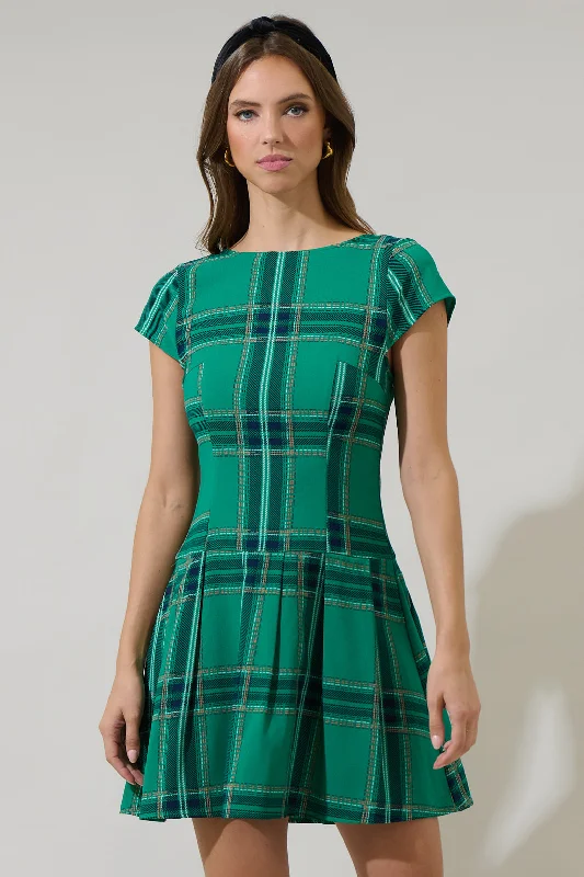 Woodland Jade Mali Pleated Mini Dress Chic Tropical Mini Dress