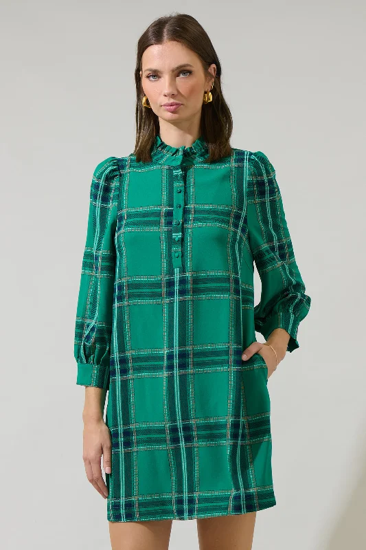 Woodland Jade Plaid Lorna Shift Mini Dress Elegant Sequin Mini Dress