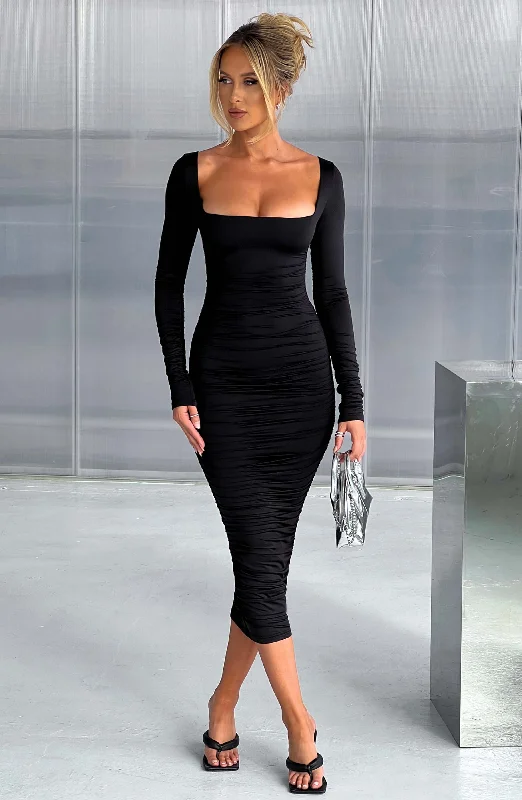 Wren Maxi Dress - Black Comfortable Ruffle Hem Maxi Dress