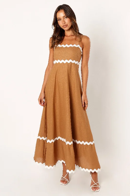 Yana Maxi Dress - Tan White Comfortable Maxi Dress with Slits