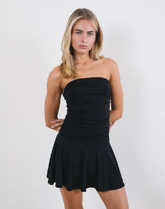 Yasmin Bandeau Mini Dress in Slinky Black Cozy Jersey Mini Dress