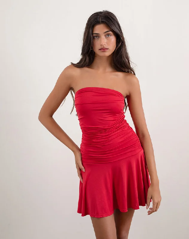 Yasmin Bandeau Mini Dress in Slinky Red Stylish Spaghetti Strap Mini Dress