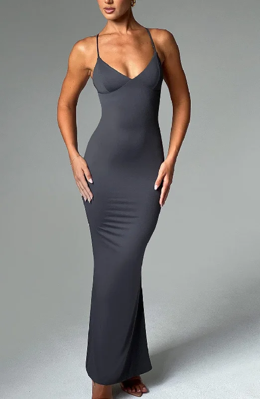 Zelda Maxi Dress - Charcoal Chic Button-Up Maxi Dress