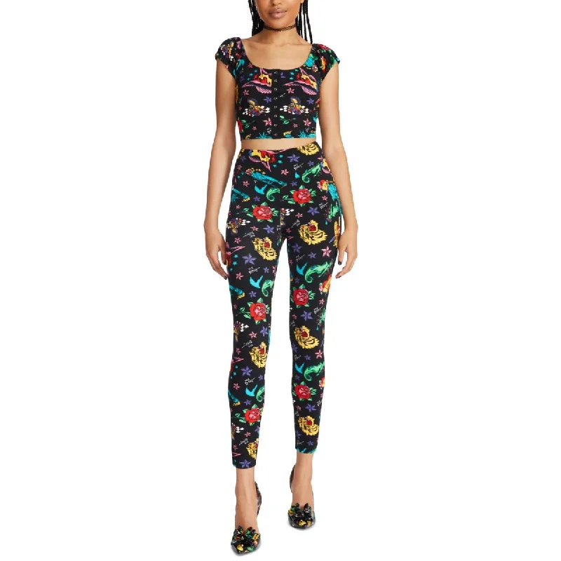 Betsey Johnson Womens Printed High Waist Leggings Fashionable Leather-Look Leggings