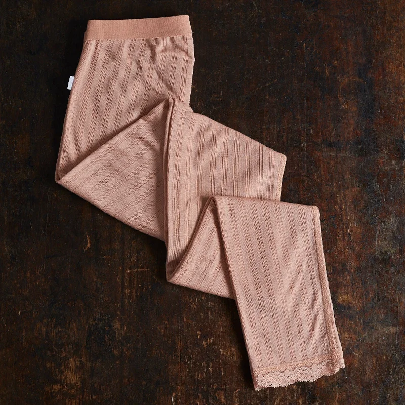 Womens Wool/Silk Lace Leggings - Soft Rose Elegant Textured Leggings