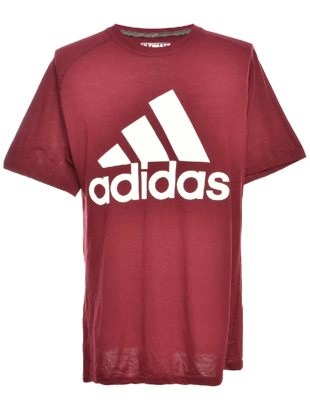 Adidas Maroon Printed T-shirt - L Collared Crew Neck Turtle Neck