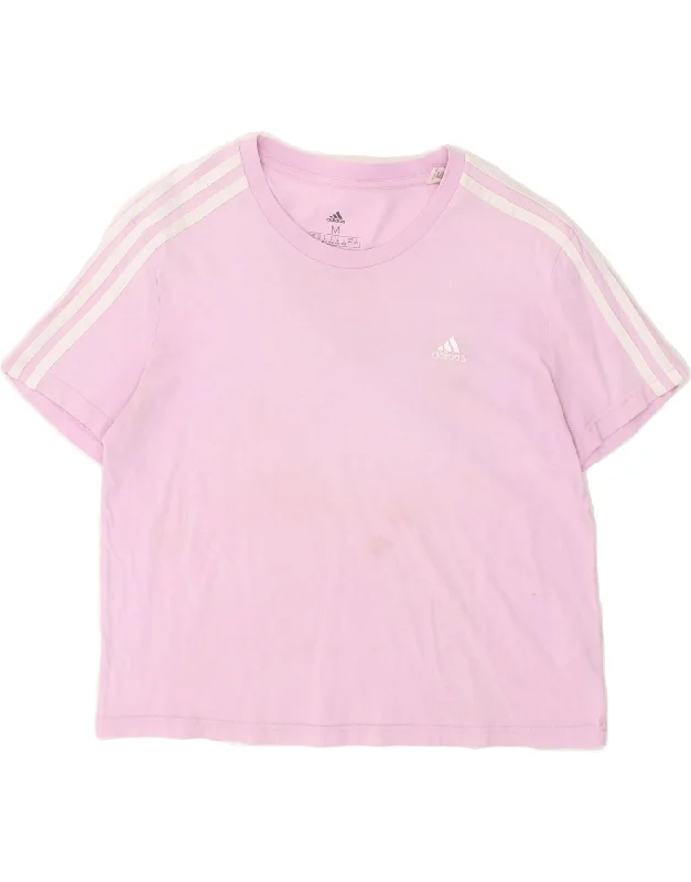 ADIDAS Womens T-Shirt Top UK 12/14 Medium Pink Cotton Asymmetrical Pockets Print