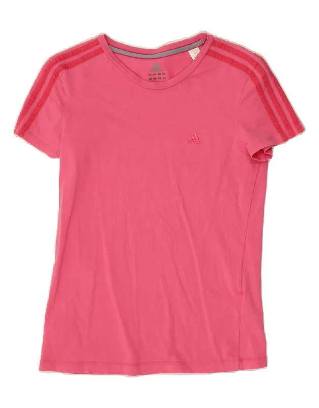 ADIDAS Womens T-Shirt Top UK 8/10 Small Pink Cotton Asymmetrical Pockets Print