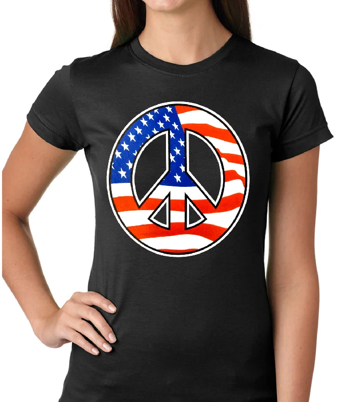 American Flag Peace Sign Girls T-shirt Denim Fabric Leather Fabric Suede Fabric