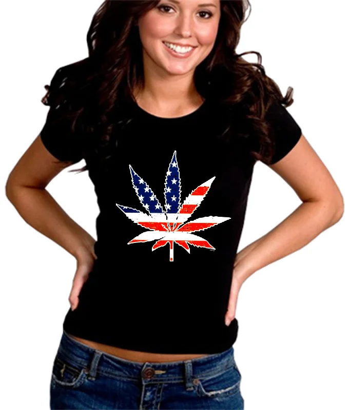 American Flag Pot Leaf Girl's T-Shirt Striped Floral Plaid