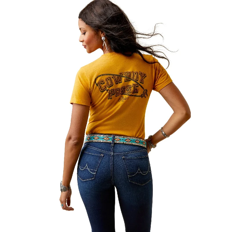 Ariat Women's Cowboy Posse Yellow T-Shirt 10045450 Solid Color Striped Floral