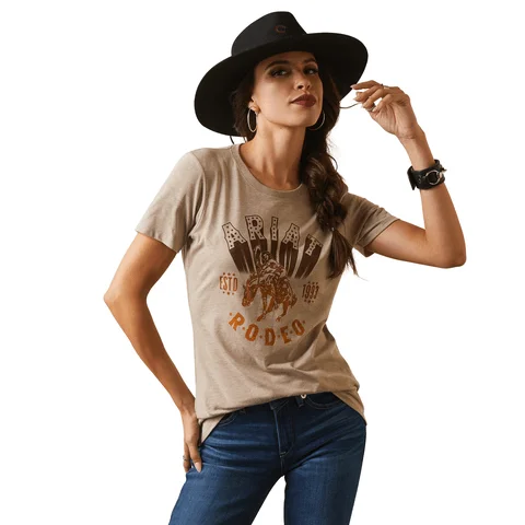 Ariat Women's Vintage Rodeo Oatmeal Heather T-Shirt 10044615 Graphic T-Shirt Round Neck Polyester Ariat Women's Vintage Rodeo Oatmeal Heather T-Shirt 10044615 Graphic T-Shirt Round Neck Polyester