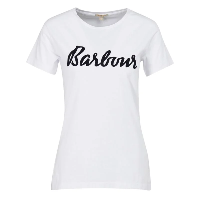 Barbour Otterburn Ladies T-Shirt - White/Navy Thin T-Shirt Open Front Quick Dry