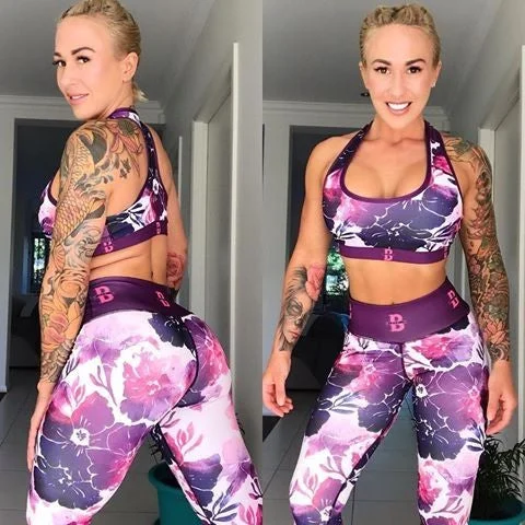 Women's Gradient-Floral Print Leggings and Sports Bra Set Cozy Cotton Leggings