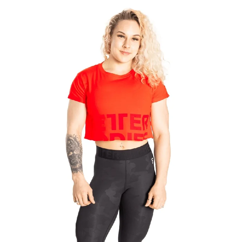 Better Bodies Astoria Cropped Tee - Sunset Red Sequined Glittery Shiny