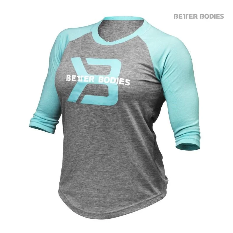 Better Bodies Womens Baseball Tee - Grey Melange-Light Aqua Real Fur Shearling Chenille