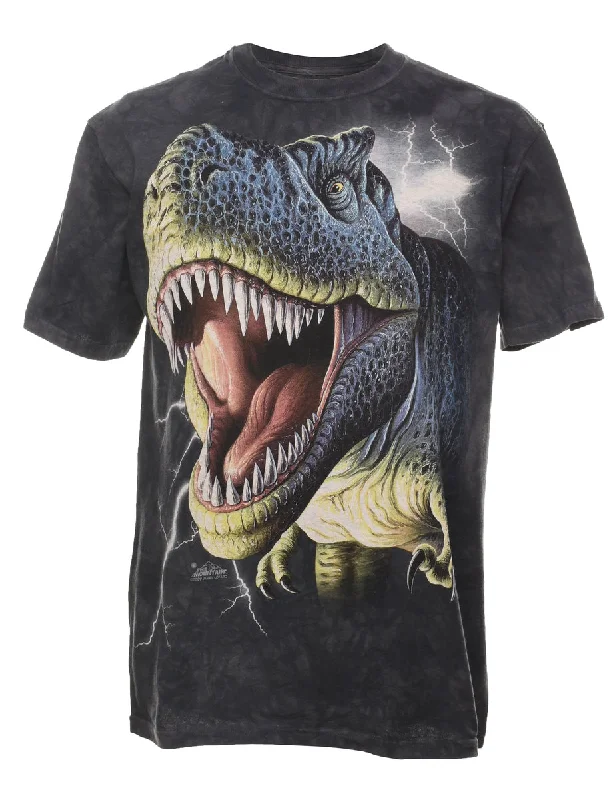 Black & Green Tie Dye T-Rex T-Shirt - M Fitted T-Shirt Seamless Stretchy