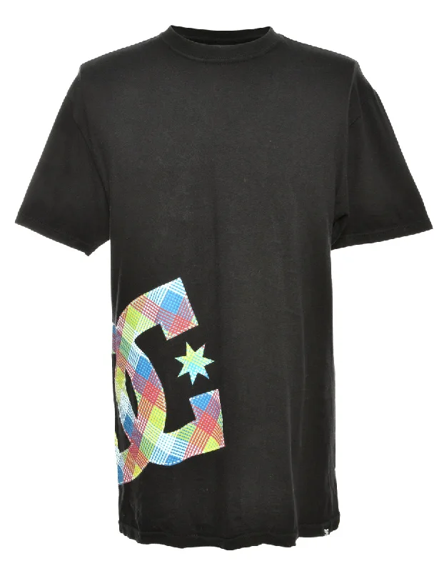 Black Printed T-shirt - M Casual Formal Business