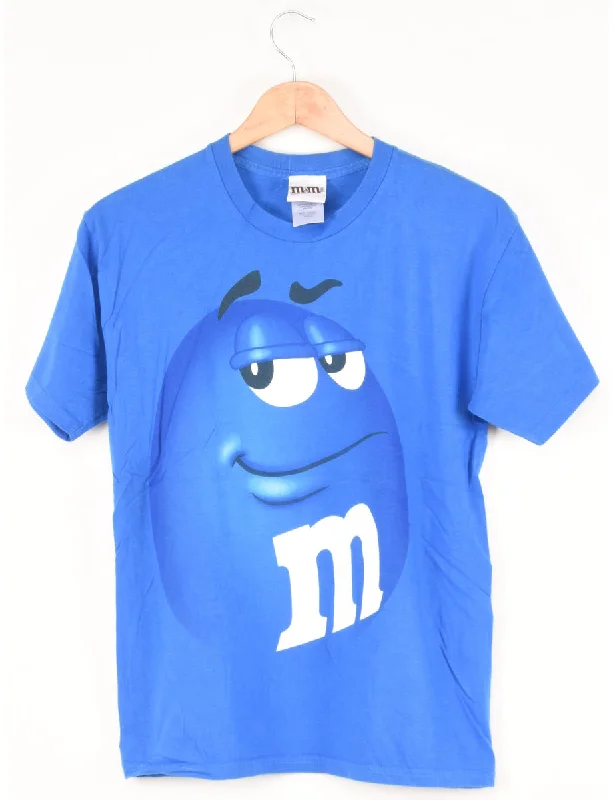 Blue M&M's Printed T-shirt - M Collared Crew Neck Turtle Neck