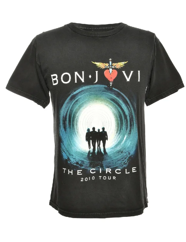 Bon Jovi Band T-shirt - M Notch Collar Peter Pan Collar Cowl Neck