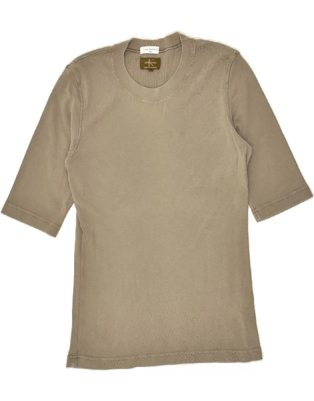 CALVIN KLEIN Womens T-Shirt Top UK 18 XL Khaki Anti-Shrink Durable Soft