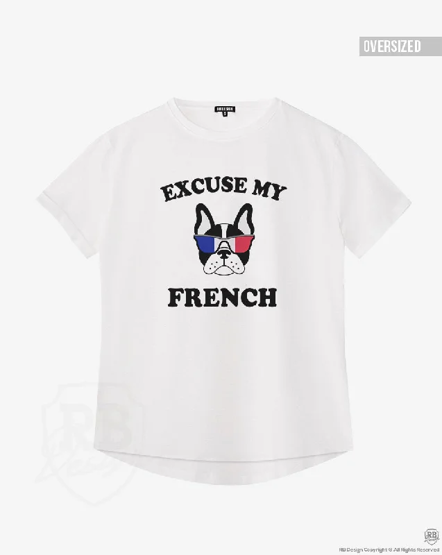 "Excuse My French" Cool Women's Graphic T-shirt WTD24 Collared Crew Neck Turtle Neck