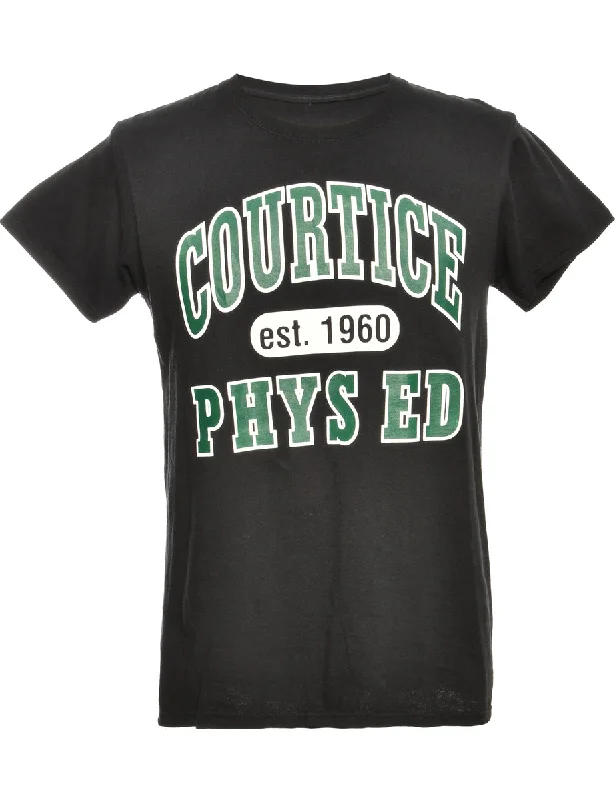 Courtice Black Printed T-shirt - S Satin Fabric Silk Fabric Chiffon Fabric