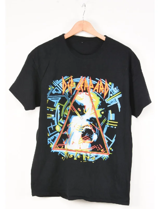 Def Leppard Band T-shirt - M Notch Collar Peter Pan Collar Cowl Neck