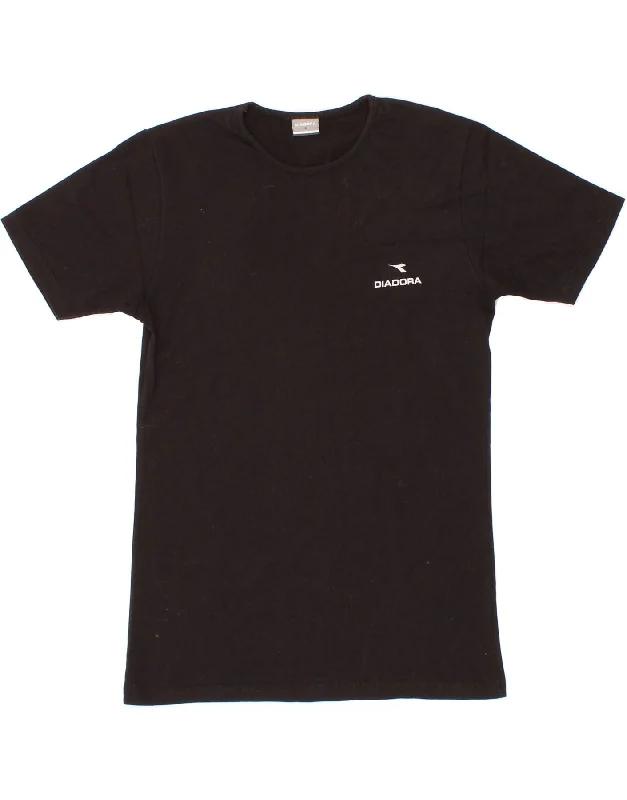DIADORA Womens T-Shirt Top US 4 Small Black Cotton Handmade Hand-knitted Hand-woven