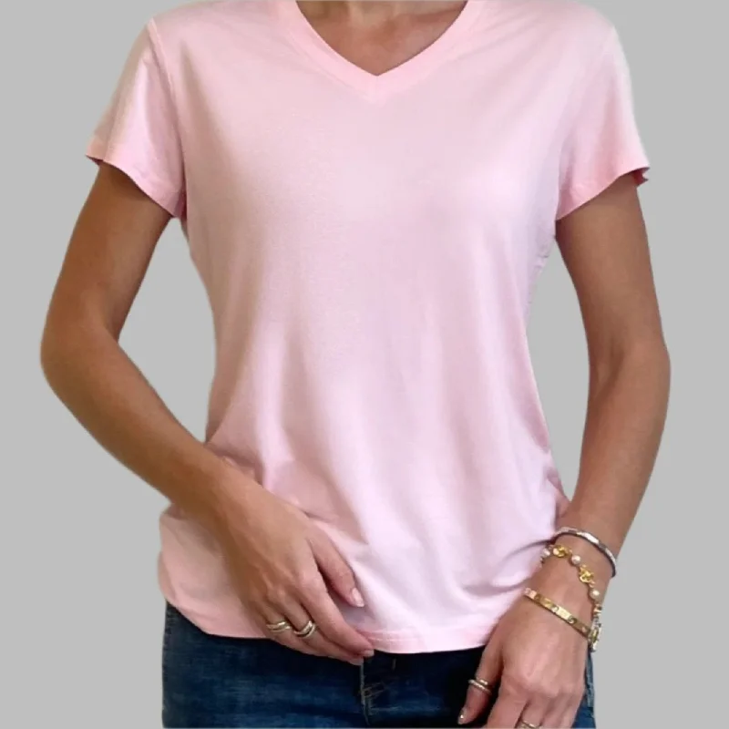 SOFTEE Women's Bamboo V Neck T-shirt Beaded Sequined Faux Fur